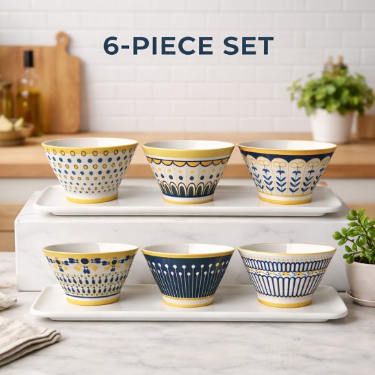5 Inch Ceramic Bowls Set Of 6, Mixed Pattern Dessert Ice Cream Soup Cereal Snack Rice Chili Salsa Bowls, Microwave & Dishwasher Safe, Lead-Free jewelrystylees