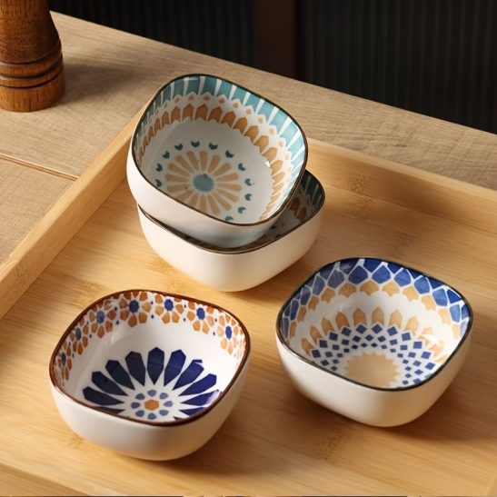 6pcs Bohemian Ceramic Bowl Set - Hand-painted Retro Underglaze Craft, Dishwasher and Microwave Safe - Suitable for Home Kitchen and Restaurant Use and