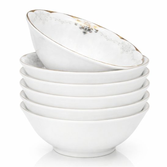 4u002F6pcs 6Inch Luxury European Golden Rim Inner Floral Pattern Soup Bowl Elegant White Porcelain Serving Bowl Premium European Classic Style Fine Dinnerware High End Deep Bowl for Soup Pasta Salad Wedding Banquet jewelrystylees