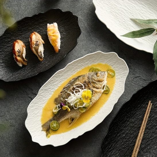 Rock-Shaped Fish Plate - Creative Irregular Edges, Frosted Finish, Elegant Serving Dish for High-End Restaurants & Family Dinners, Durable Plate for Sushi, Seafood & Gourmet Presentation, Sushi Servingware, Natureinspired Design, Quality jewelrystylees, Premium Craftsmanship, Home Chefs