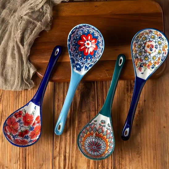 Bohemian Ceramic Spoon Set Home Large Size Kitchen Spoon for Soup, Large Ladle for Serving Soup, Noodle Soup Spoon, Ceramic Spoon, Miso Soup Spoon Dumpling, Microwave And Oven Safe